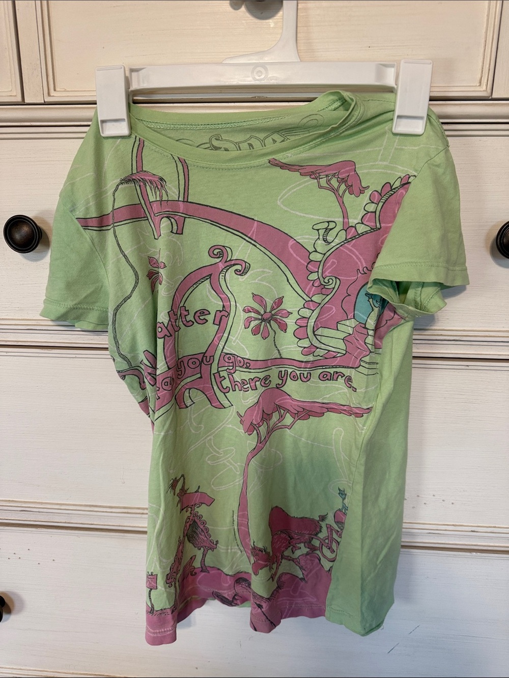 Y2K Dr. Suess Graphic Short Sleeve Tee in Light Green and Pink(DOE brand )